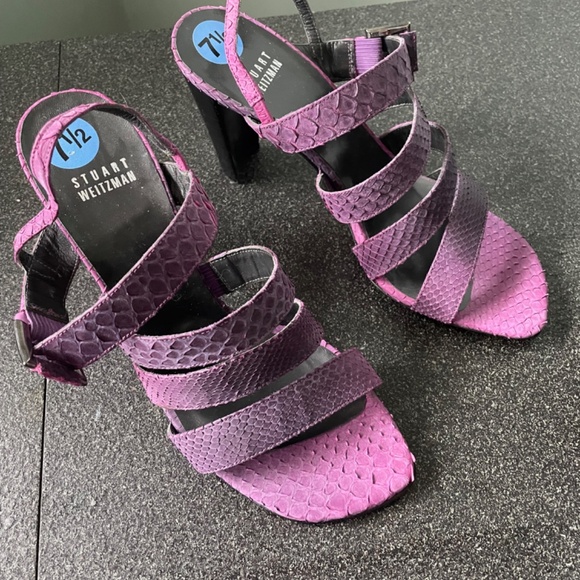 Stuart Weitzman purple ombre leather heeled sandals, US 8.5, NWT, flawless. - Picture 2 of 4